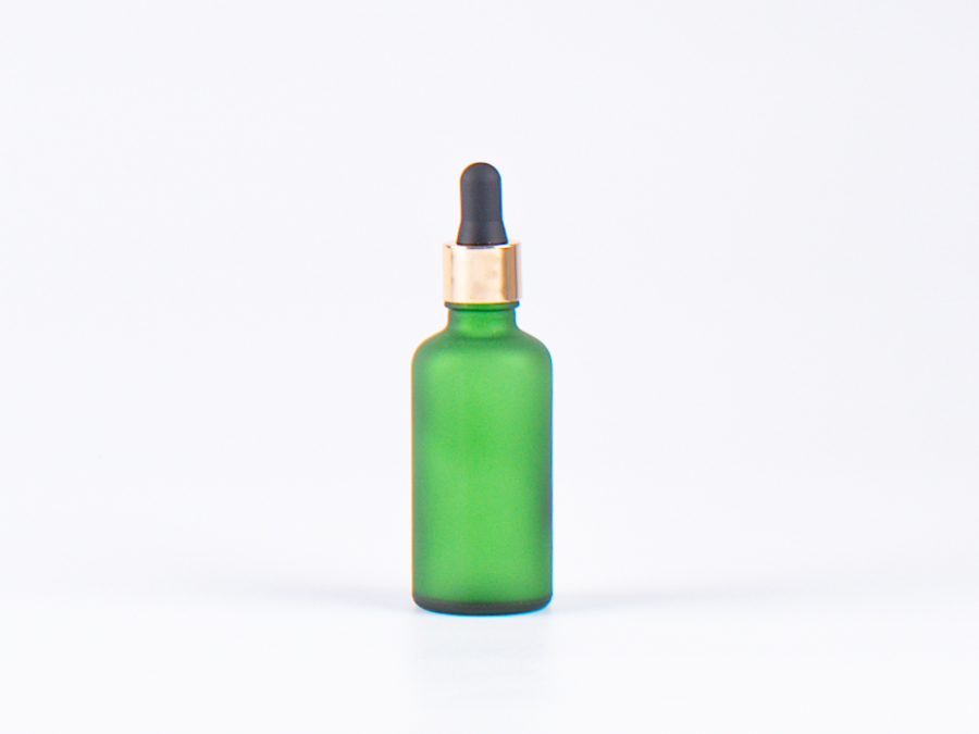 Grünglasflasche 50ml, mit Pipette gold